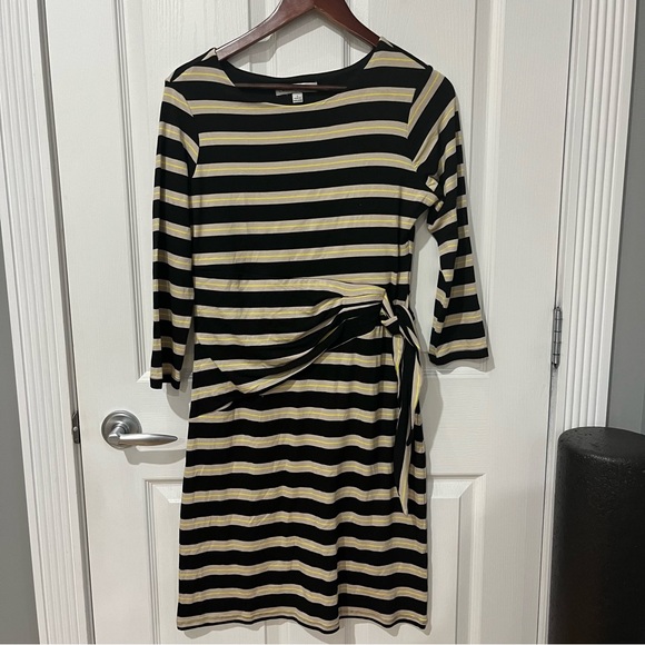 Larry Levine dress 3/4 sleeve striped black and cream size small - Picture 2 of 10